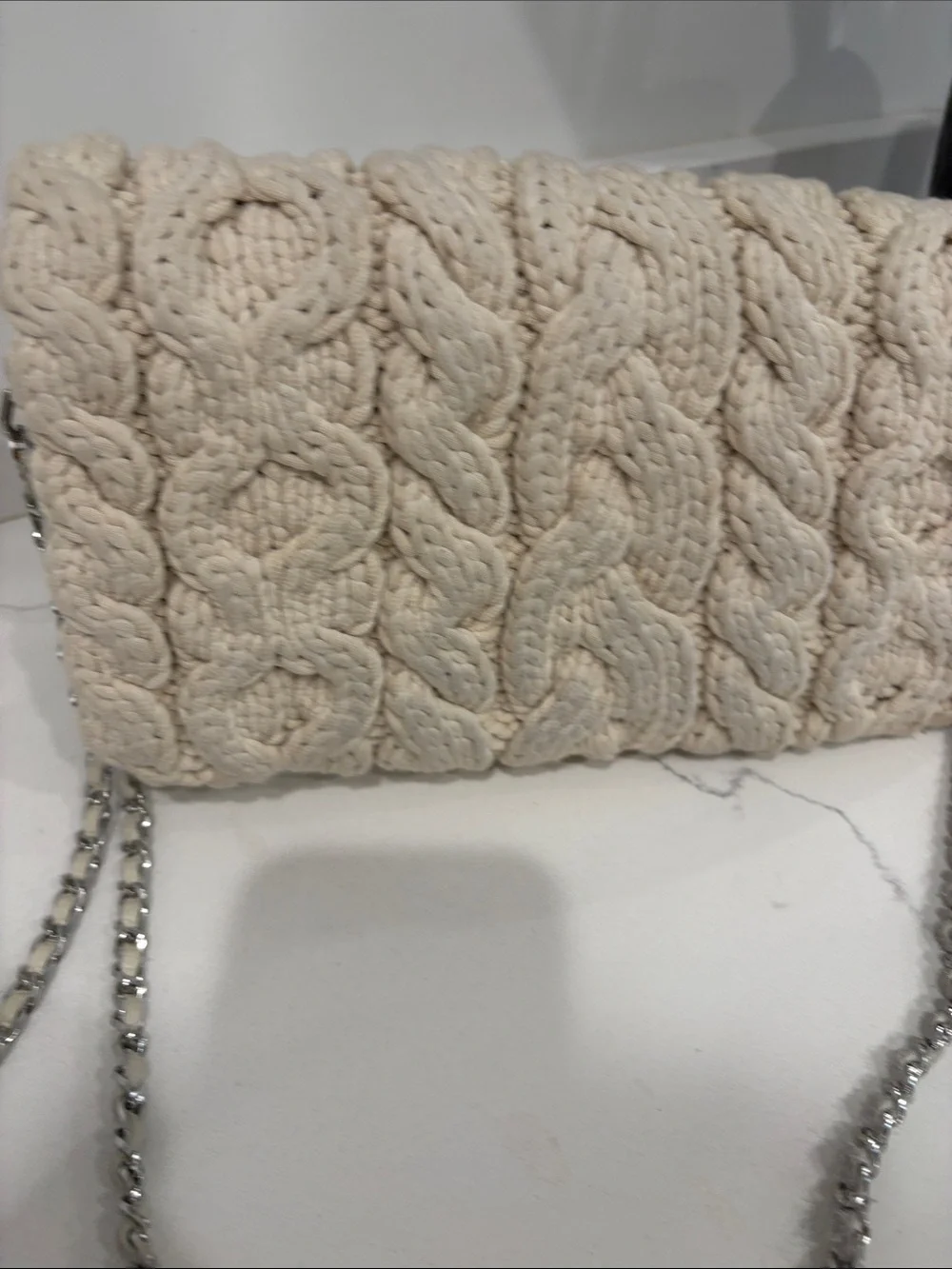 Zadig & Voltaire Cream Knit Chain Crossbody Bag